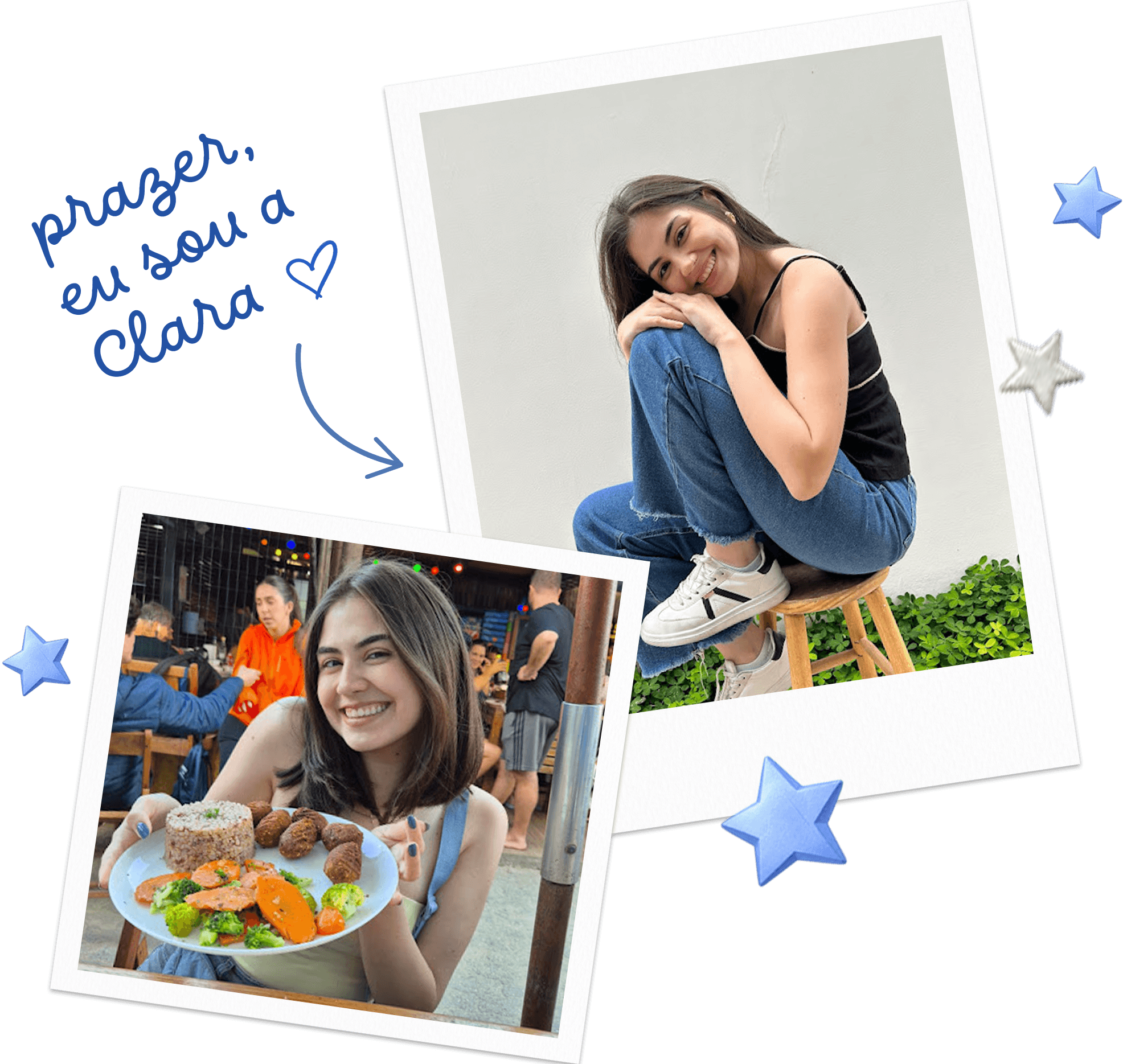 Colagem de fotos da Clara Piccinin com a frase: prazer, eu sou a Clara